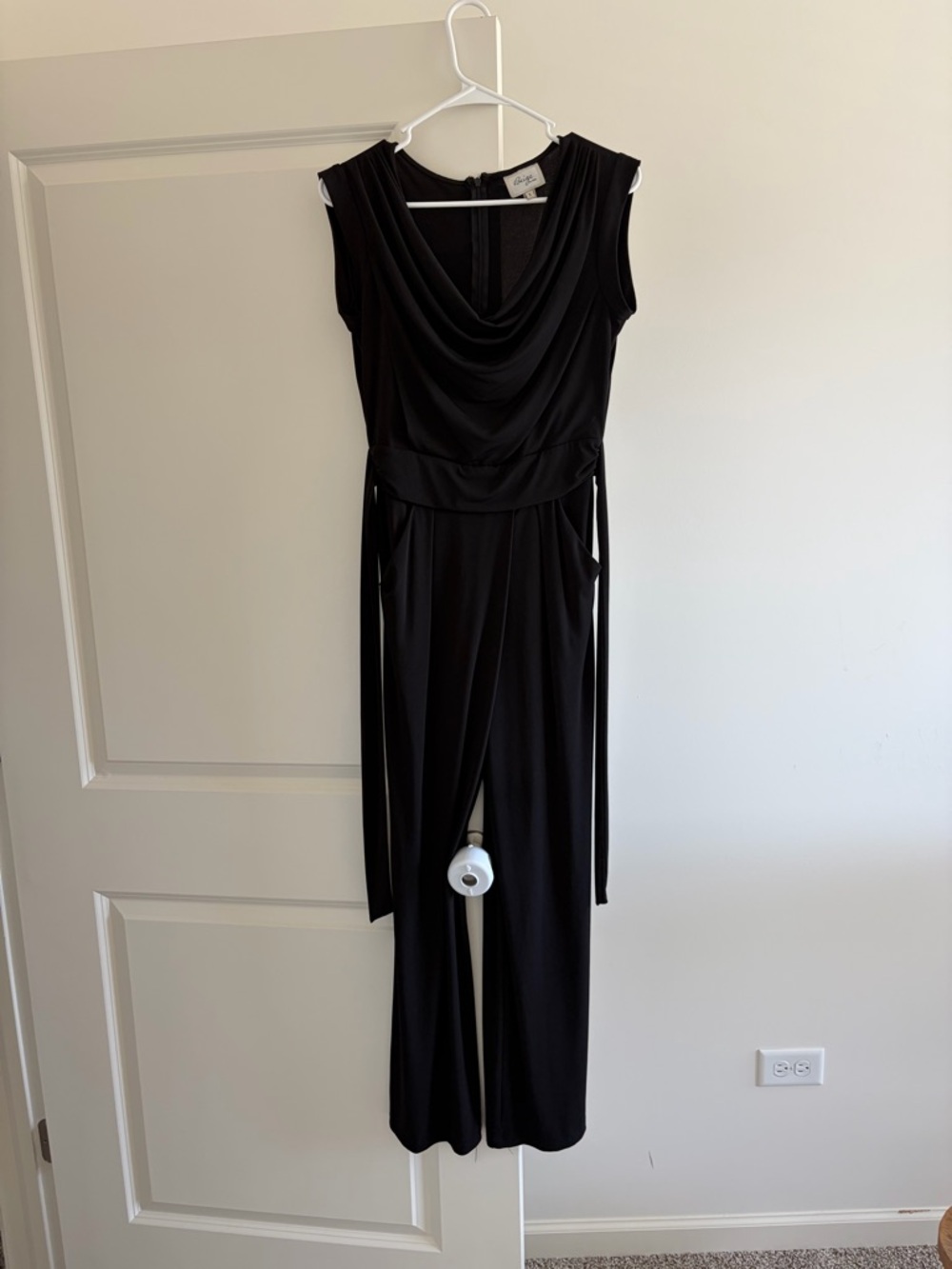 Black Draped Jumpsuit with Waist Tie